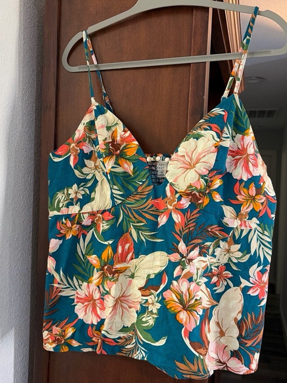 a new day Teal Floral Spaghetti Strap Tank